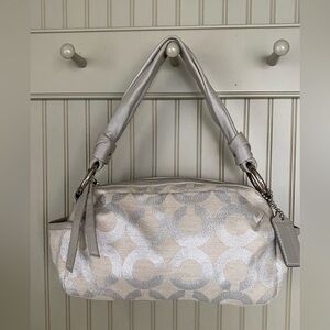 Coach Silver and Cream Shoulder Bag